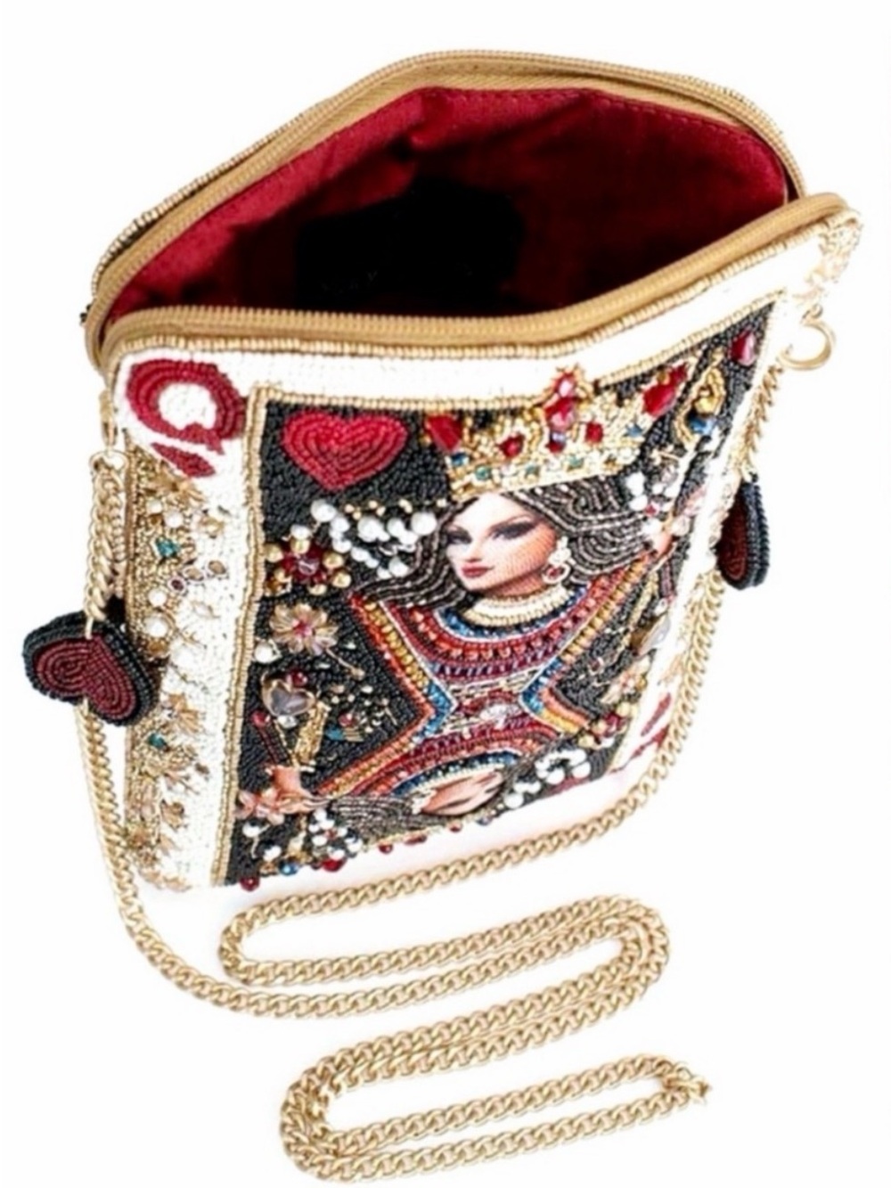 Mary Frances Embellished
Queen of Hearts Mini Bag in Black, Red, Gold
NWT $350